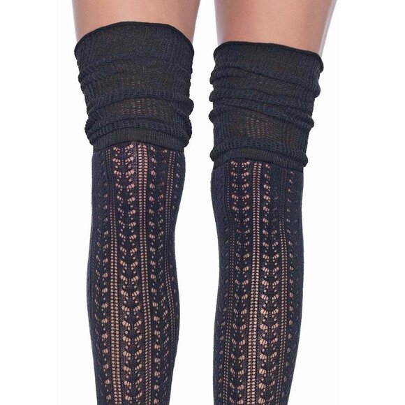 Knee Scrunch Stockings Women One Size Black Soft Woven Socks with Reinforced Toe - Picture 4 of 6